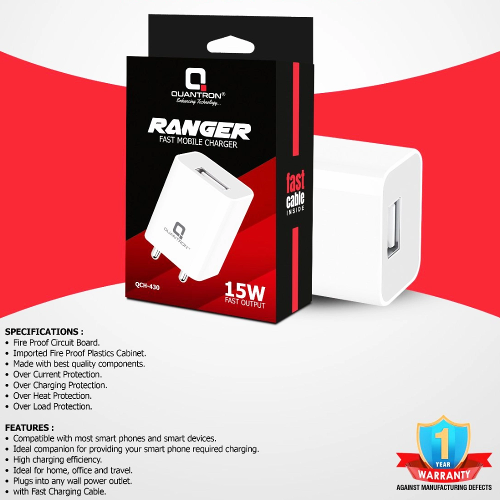 Quantron Mobile Charger Adapter 15w Type-C (With Cable) (QCH-430) view 2